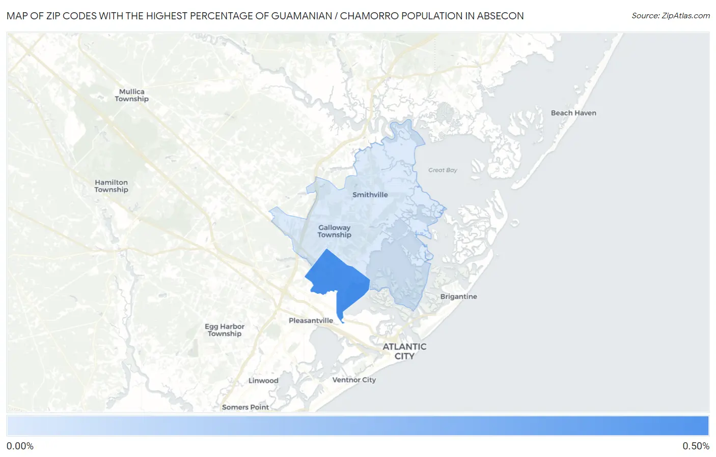 Zip Codes with the Highest Percentage of Guamanian / Chamorro Population in Absecon Map