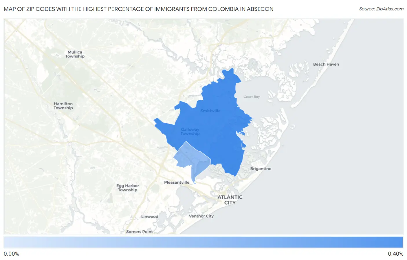 Zip Codes with the Highest Percentage of Immigrants from Colombia in Absecon Map