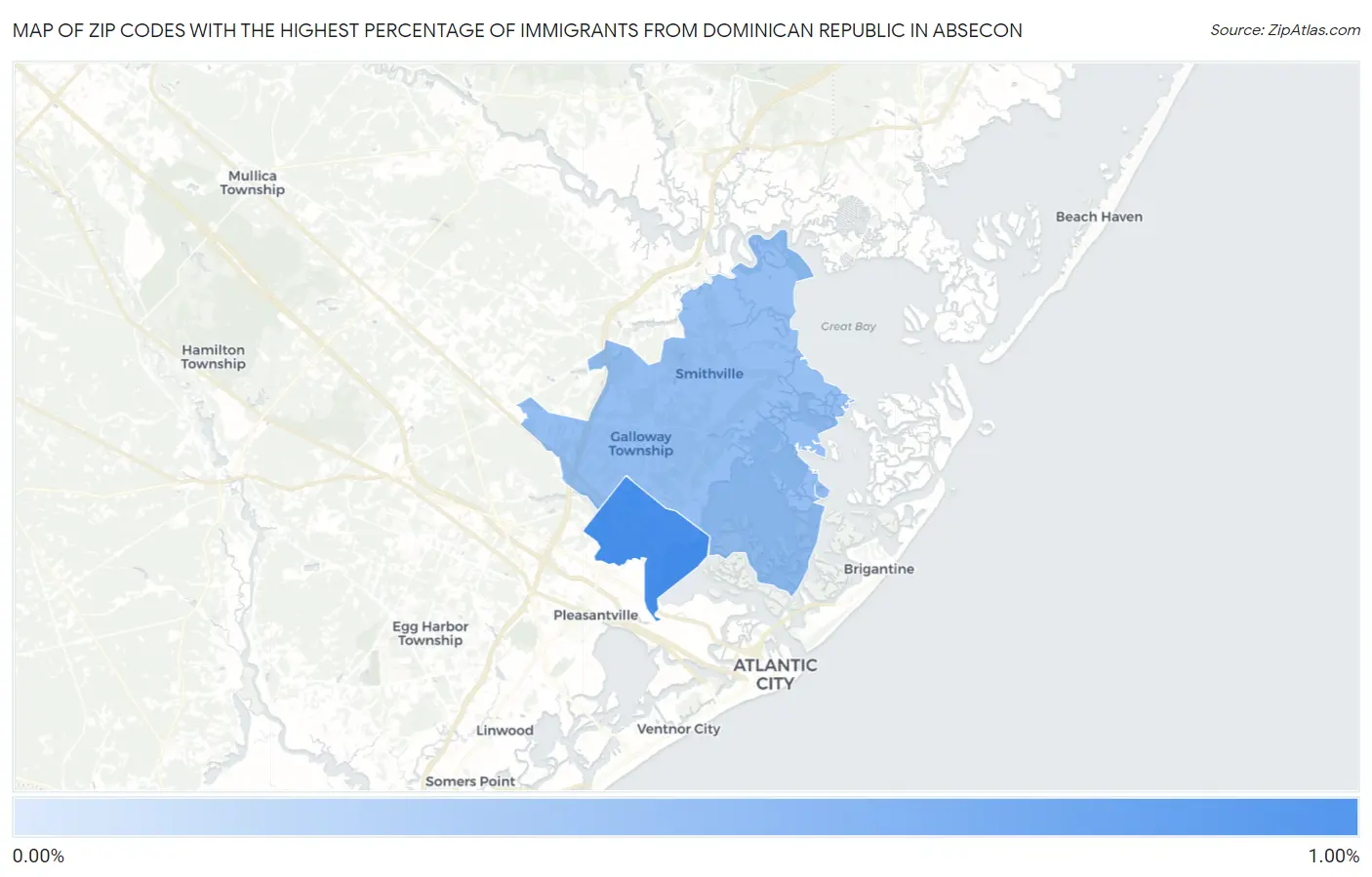 Zip Codes with the Highest Percentage of Immigrants from Dominican Republic in Absecon Map