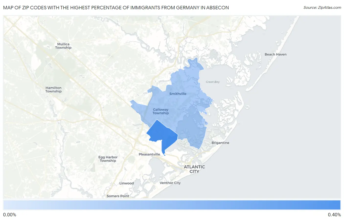 Zip Codes with the Highest Percentage of Immigrants from Germany in Absecon Map