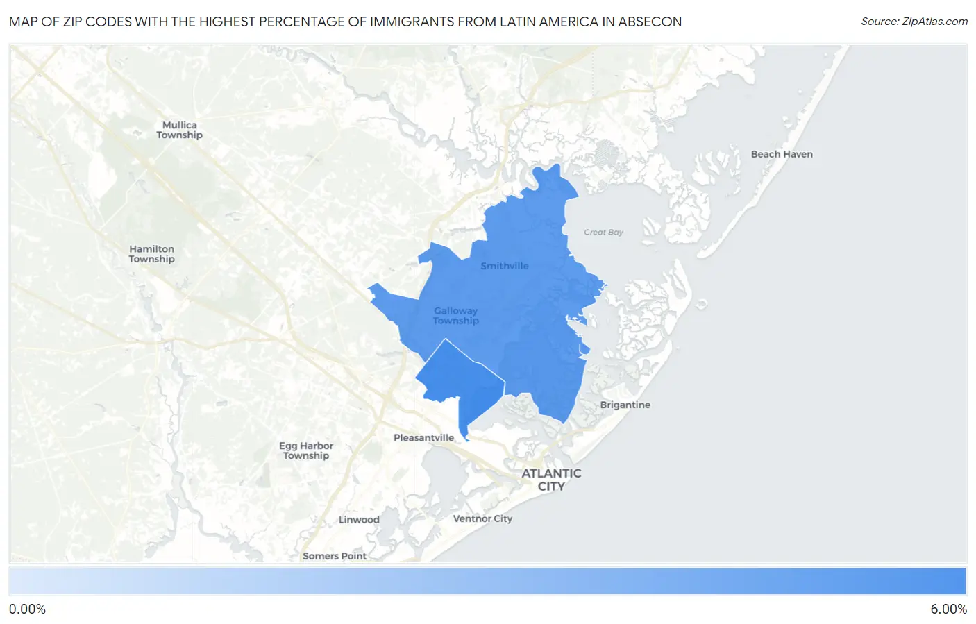 Zip Codes with the Highest Percentage of Immigrants from Latin America in Absecon Map