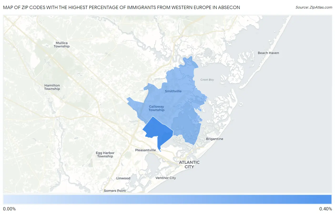 Zip Codes with the Highest Percentage of Immigrants from Western Europe in Absecon Map