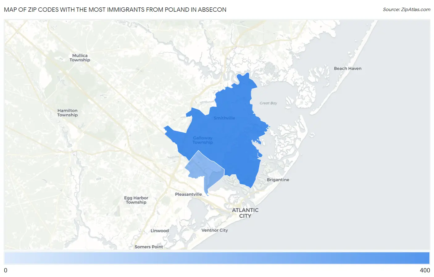 Zip Codes with the Most Immigrants from Poland in Absecon Map