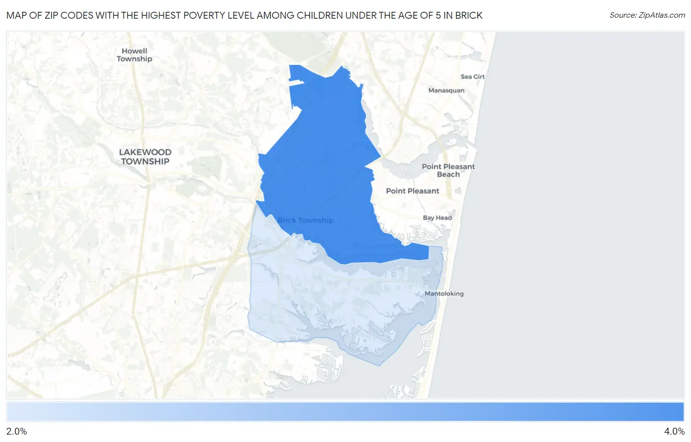 Zip Codes with the Highest Poverty Level Among Children Under the Age of 5 in Brick Map