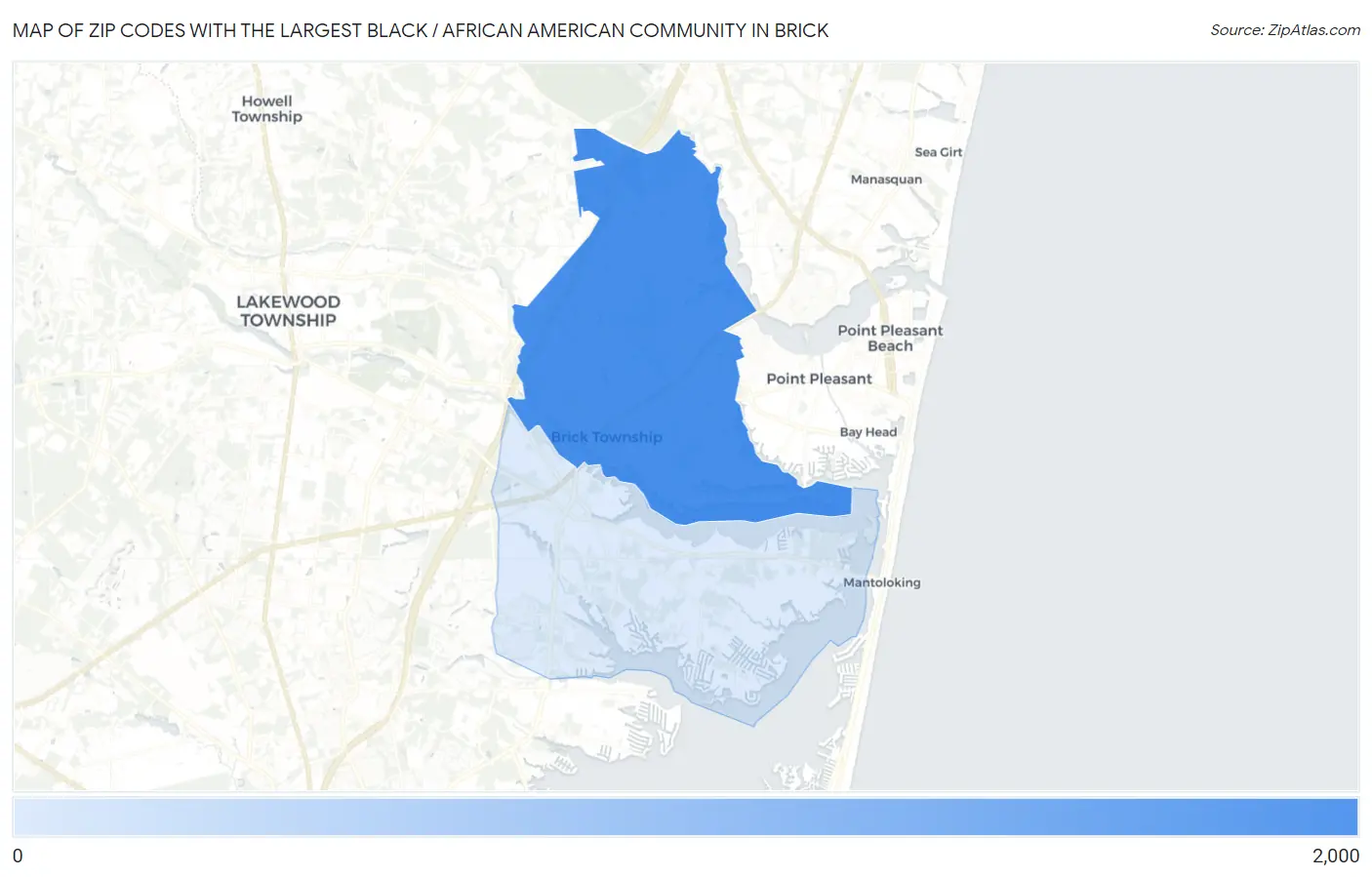 Zip Codes with the Largest Black / African American Community in Brick Map