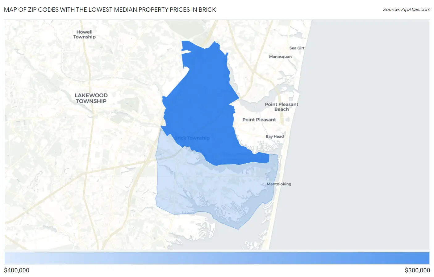 Zip Codes with the Lowest Median Property Prices in Brick Map
