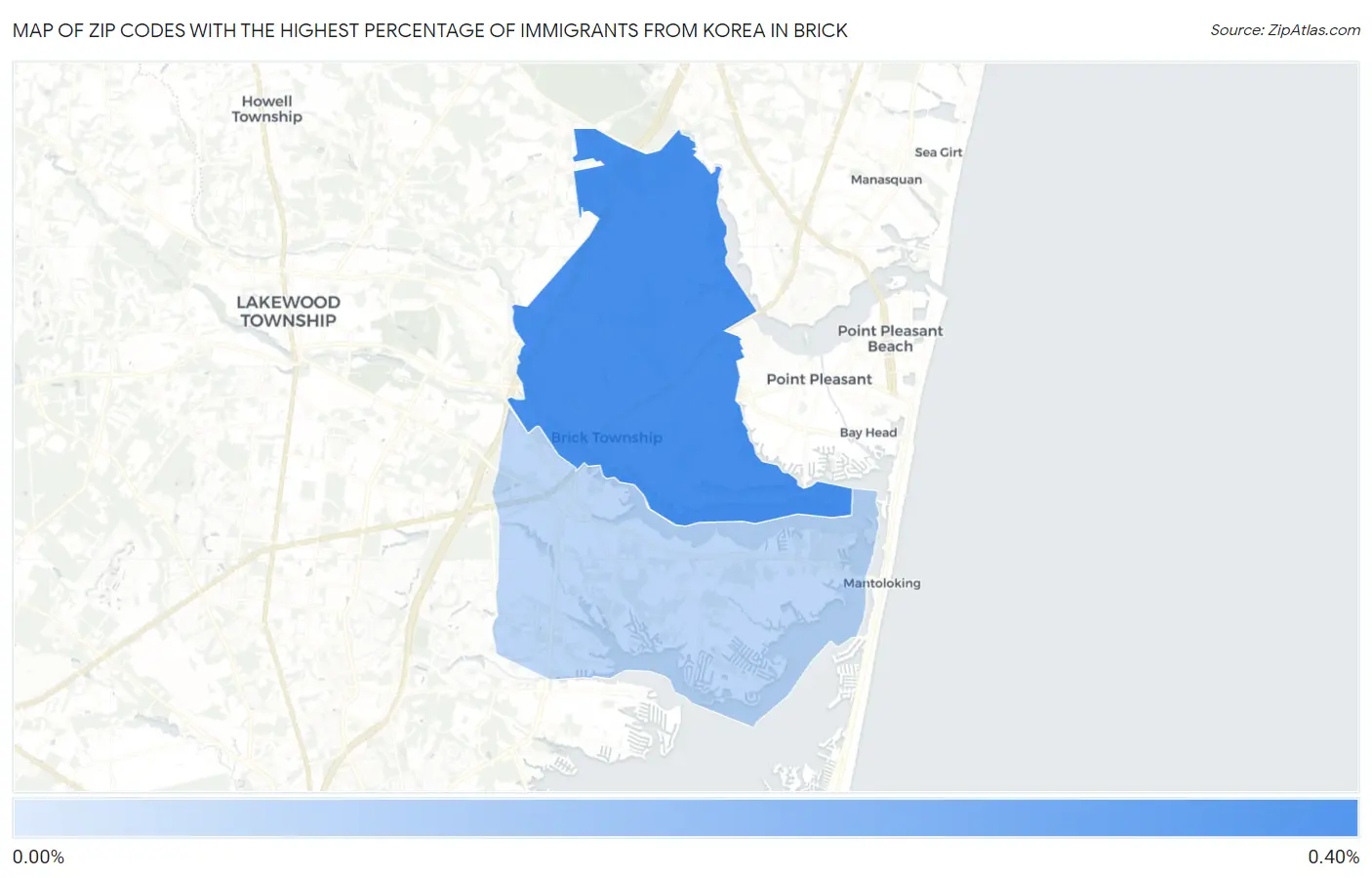 Zip Codes with the Highest Percentage of Immigrants from Korea in Brick Map