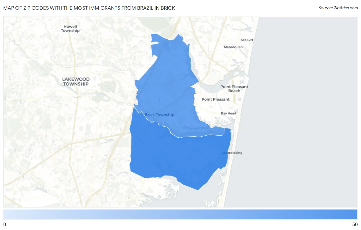 Zip Codes with the Most Immigrants from Brazil in Brick Map