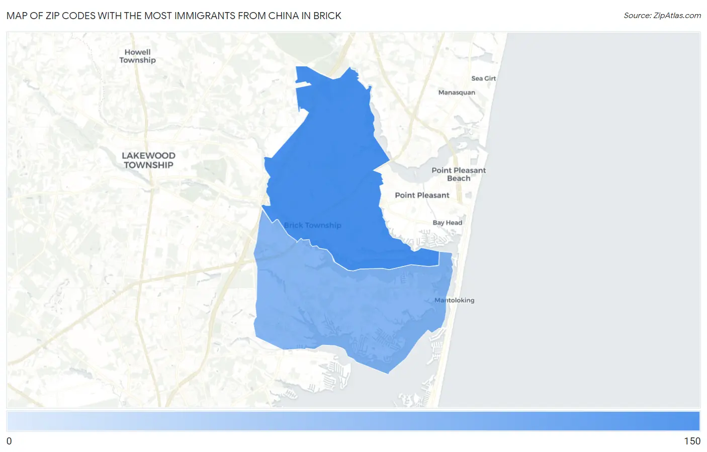 Zip Codes with the Most Immigrants from China in Brick Map