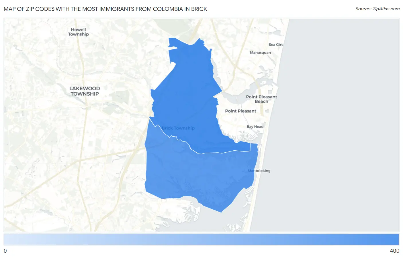 Zip Codes with the Most Immigrants from Colombia in Brick Map