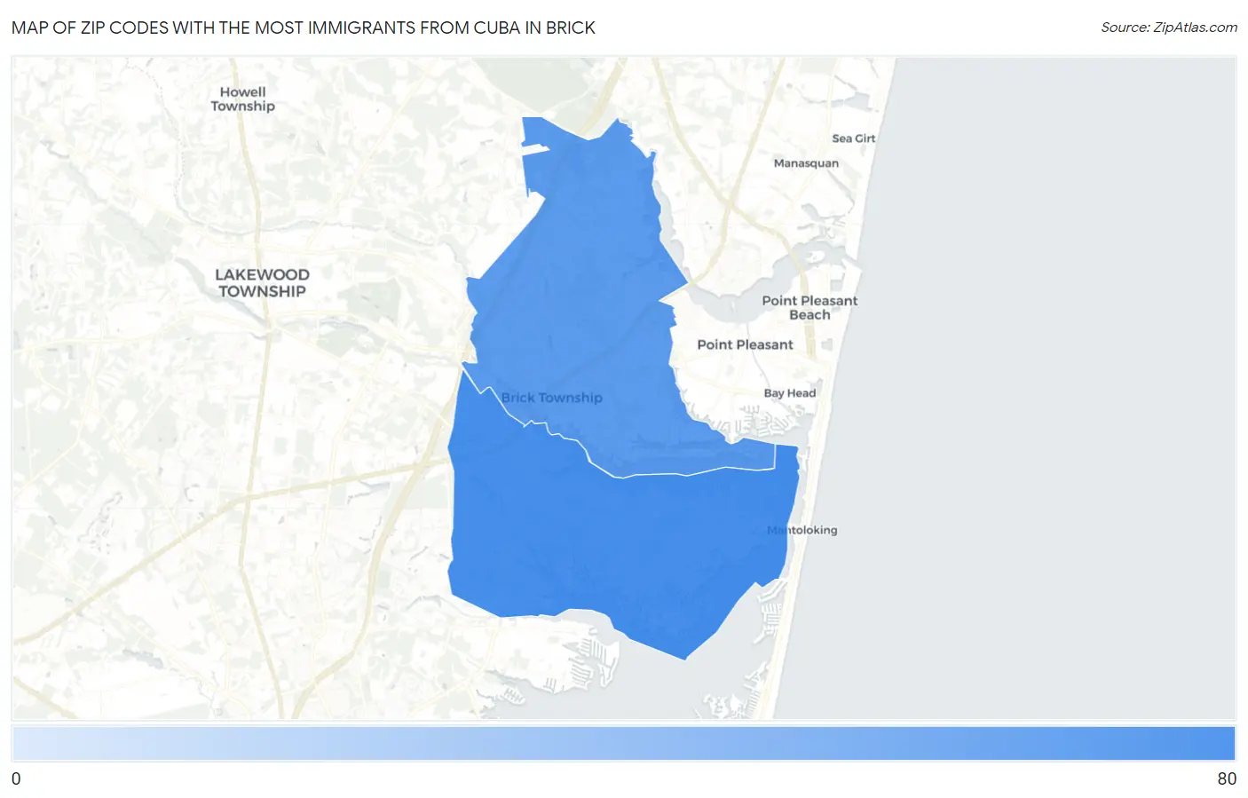 Zip Codes with the Most Immigrants from Cuba in Brick Map