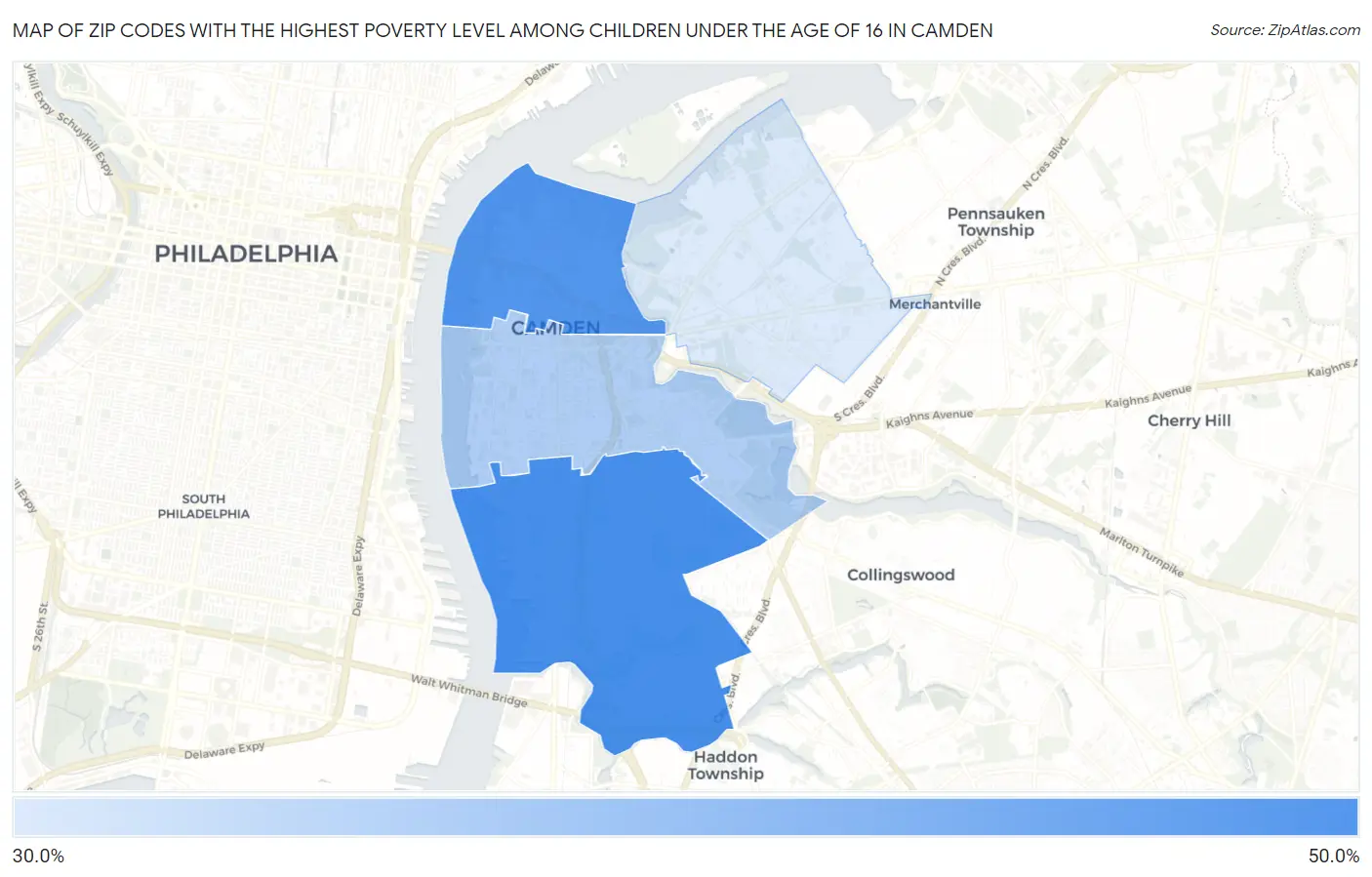 Zip Codes with the Highest Poverty Level Among Children Under the Age of 16 in Camden Map