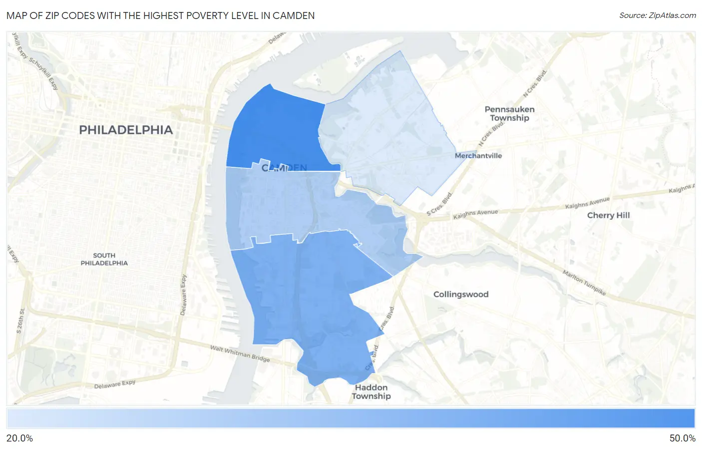 Zip Codes with the Highest Poverty Level in Camden Map