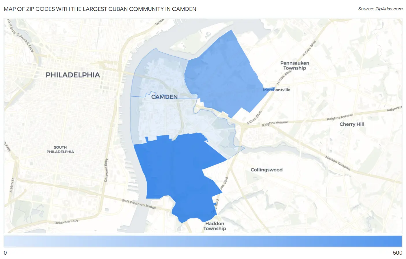 Zip Codes with the Largest Cuban Community in Camden Map