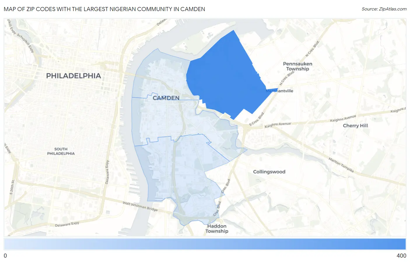Zip Codes with the Largest Nigerian Community in Camden Map