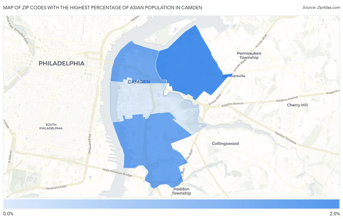 Zip Codes with the Highest Percentage of Asian Population in Camden Map