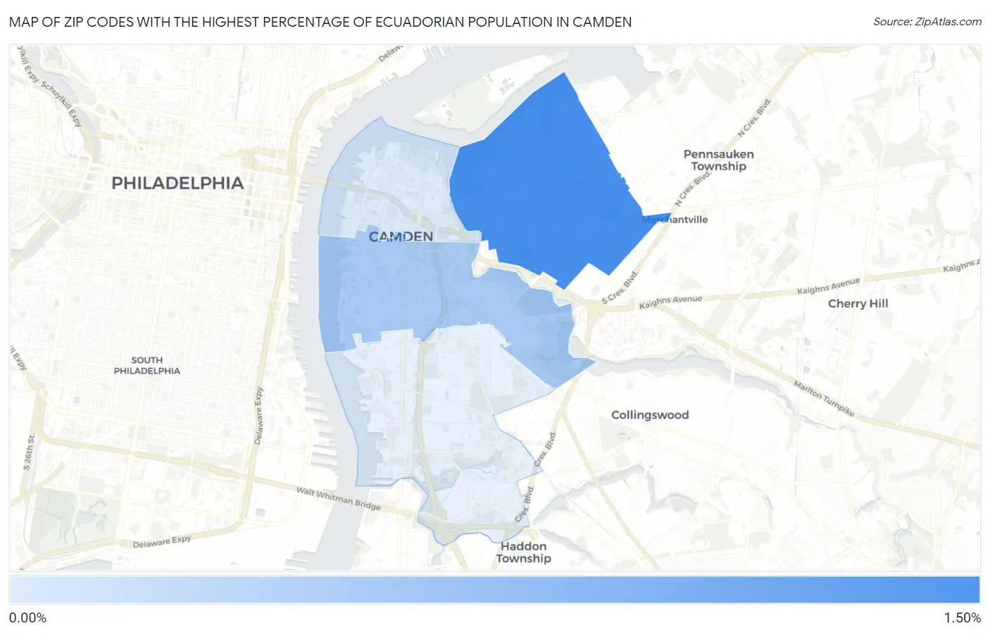 Zip Codes with the Highest Percentage of Ecuadorian Population in Camden Map