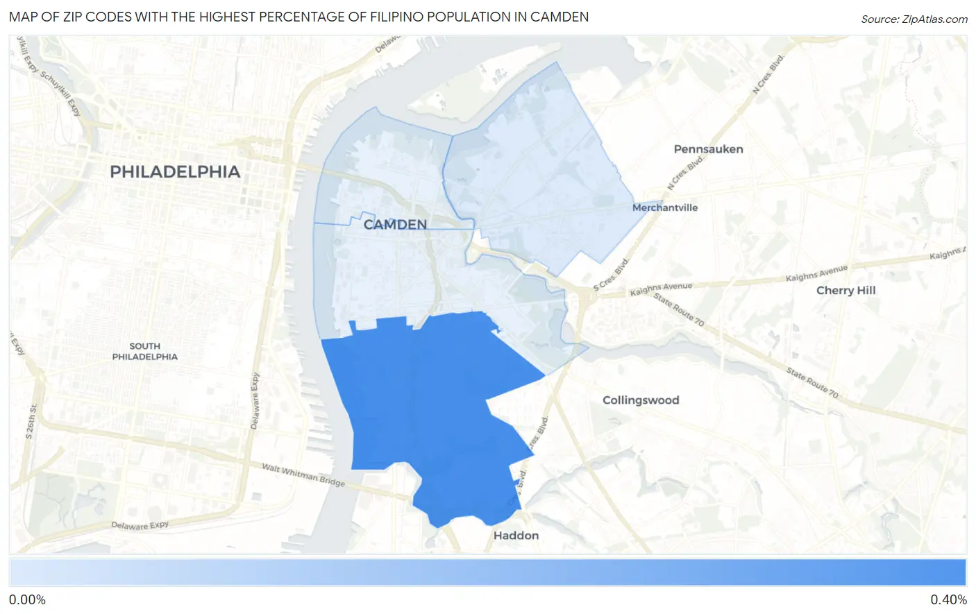 Zip Codes with the Highest Percentage of Filipino Population in Camden Map