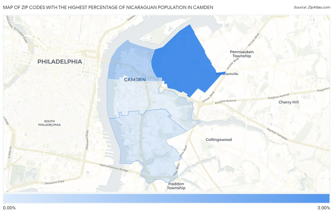 Zip Codes with the Highest Percentage of Nicaraguan Population in Camden Map