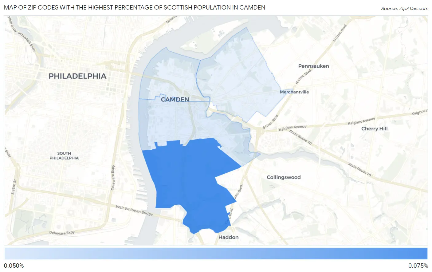 Zip Codes with the Highest Percentage of Scottish Population in Camden Map