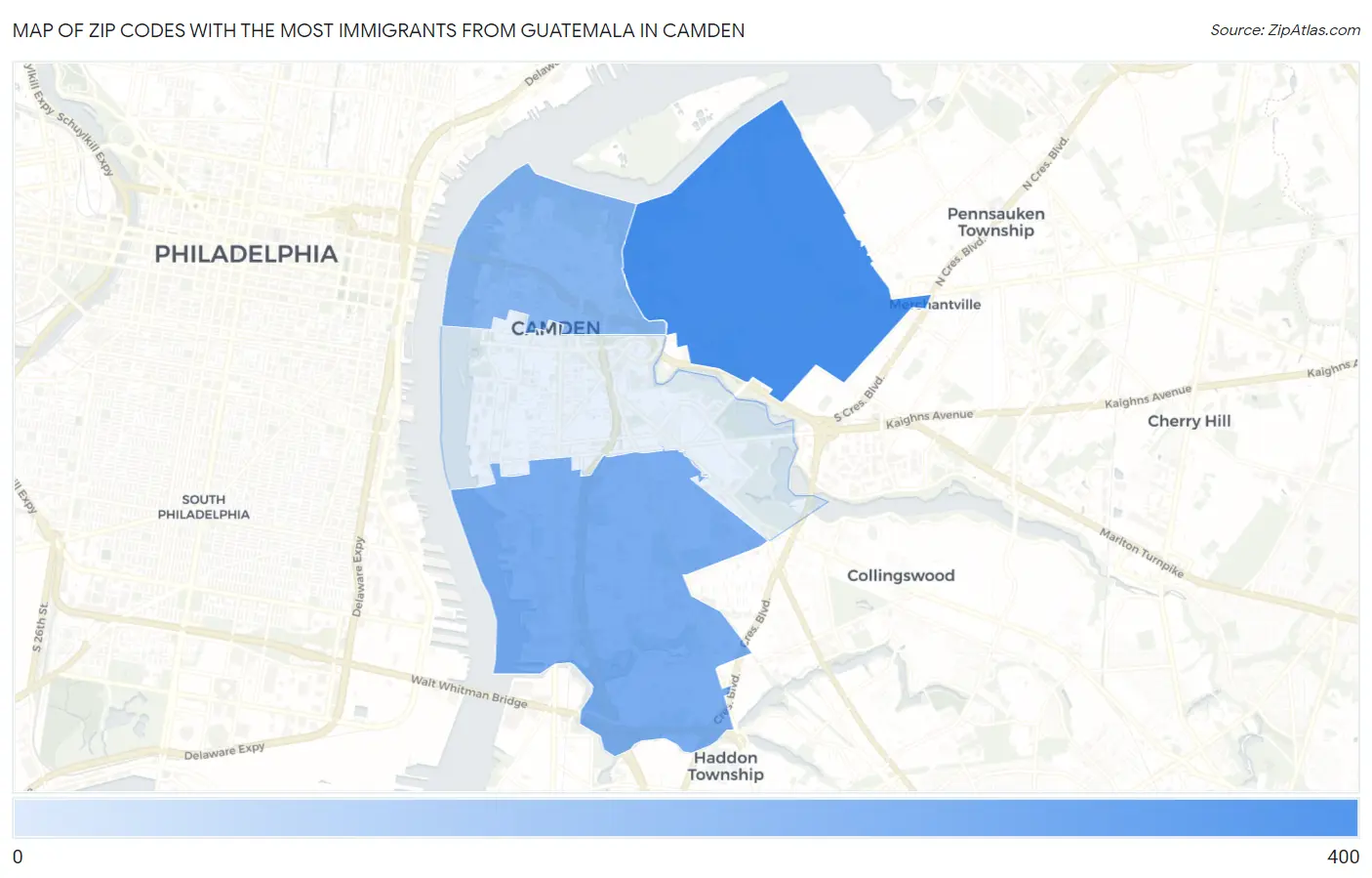 Zip Codes with the Most Immigrants from Guatemala in Camden Map