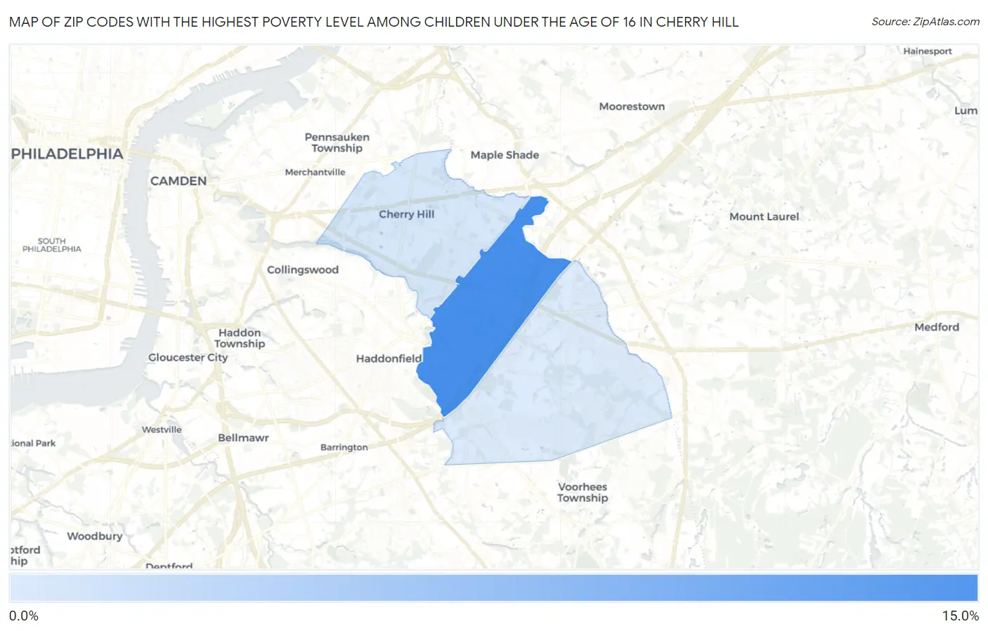 Zip Codes with the Highest Poverty Level Among Children Under the Age of 16 in Cherry Hill Map