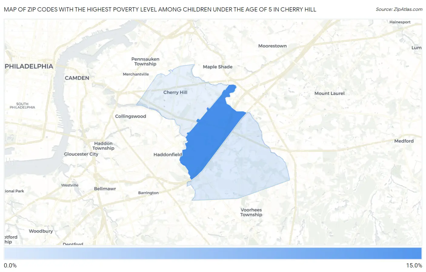 Zip Codes with the Highest Poverty Level Among Children Under the Age of 5 in Cherry Hill Map