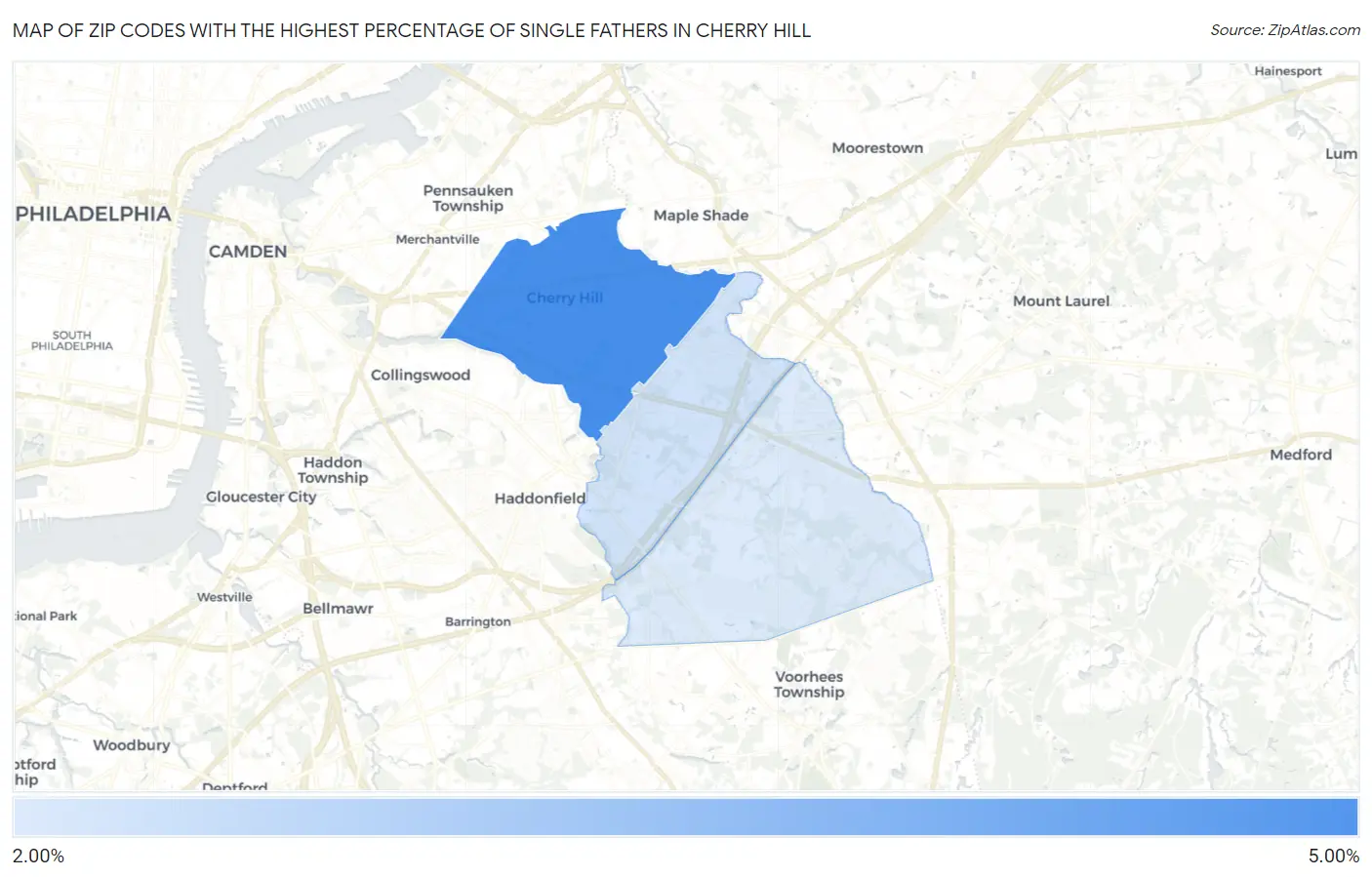 Zip Codes with the Highest Percentage of Single Fathers in Cherry Hill Map