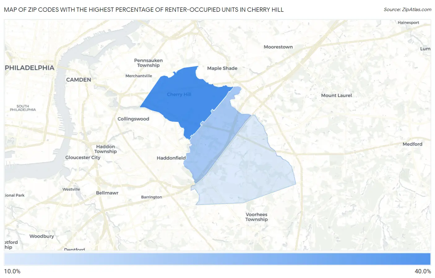 Zip Codes with the Highest Percentage of Renter-Occupied Units in Cherry Hill Map