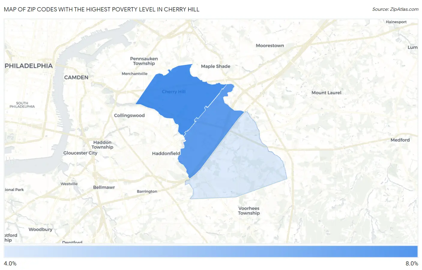 Zip Codes with the Highest Poverty Level in Cherry Hill Map
