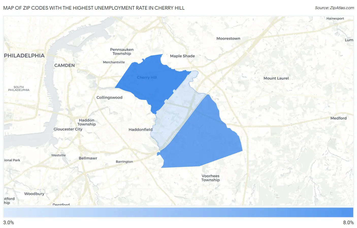 Zip Codes with the Highest Unemployment Rate in Cherry Hill Map