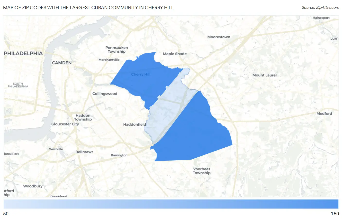 Zip Codes with the Largest Cuban Community in Cherry Hill Map