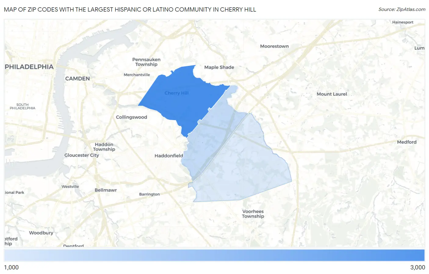 Zip Codes with the Largest Hispanic or Latino Community in Cherry Hill Map