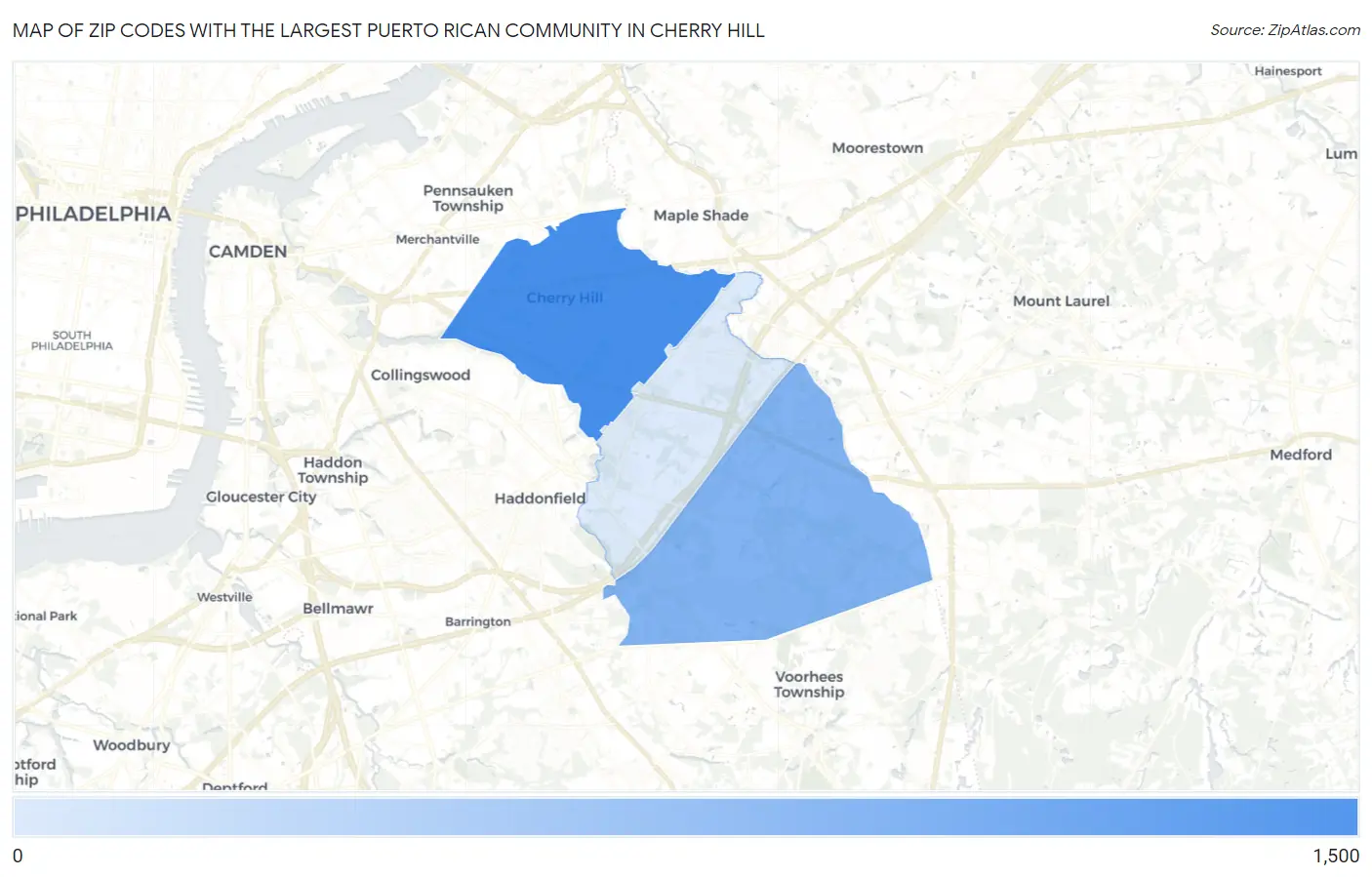 Zip Codes with the Largest Puerto Rican Community in Cherry Hill Map