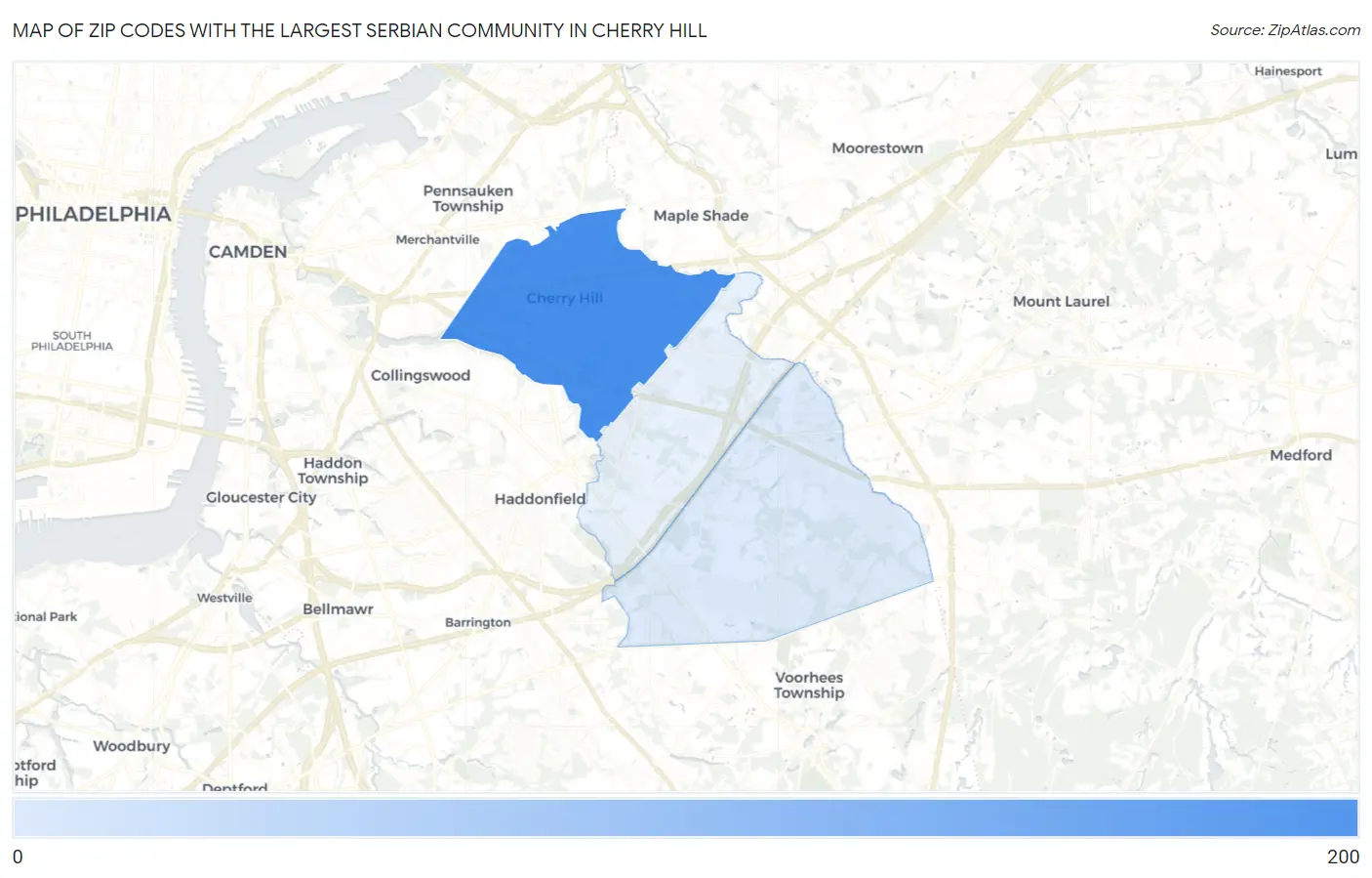 Zip Codes with the Largest Serbian Community in Cherry Hill Map