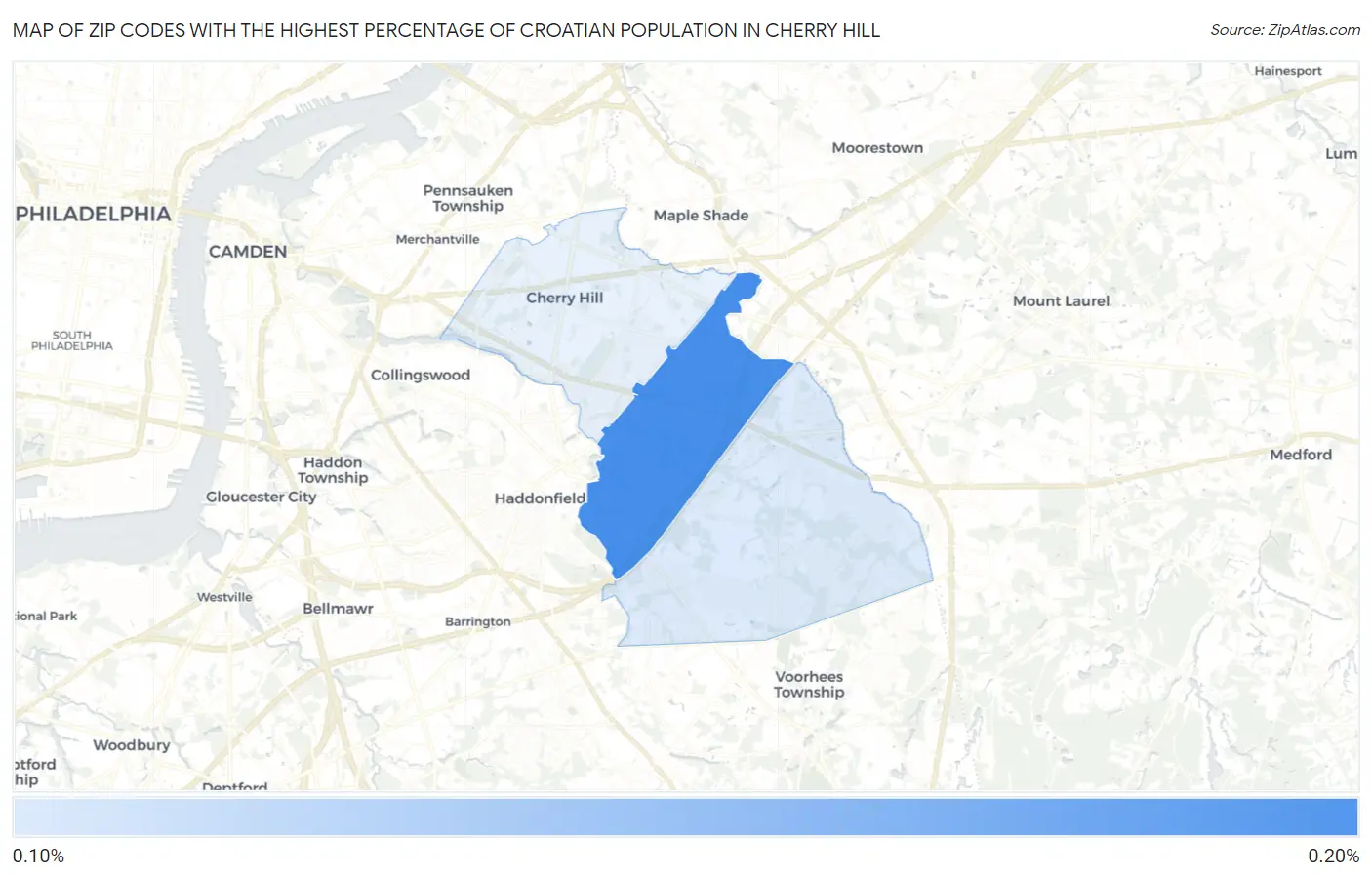 Zip Codes with the Highest Percentage of Croatian Population in Cherry Hill Map