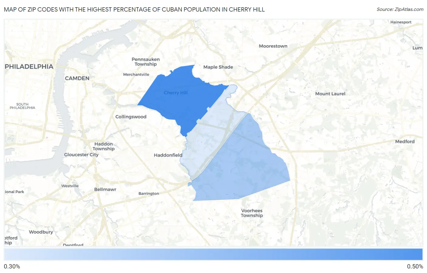 Zip Codes with the Highest Percentage of Cuban Population in Cherry Hill Map