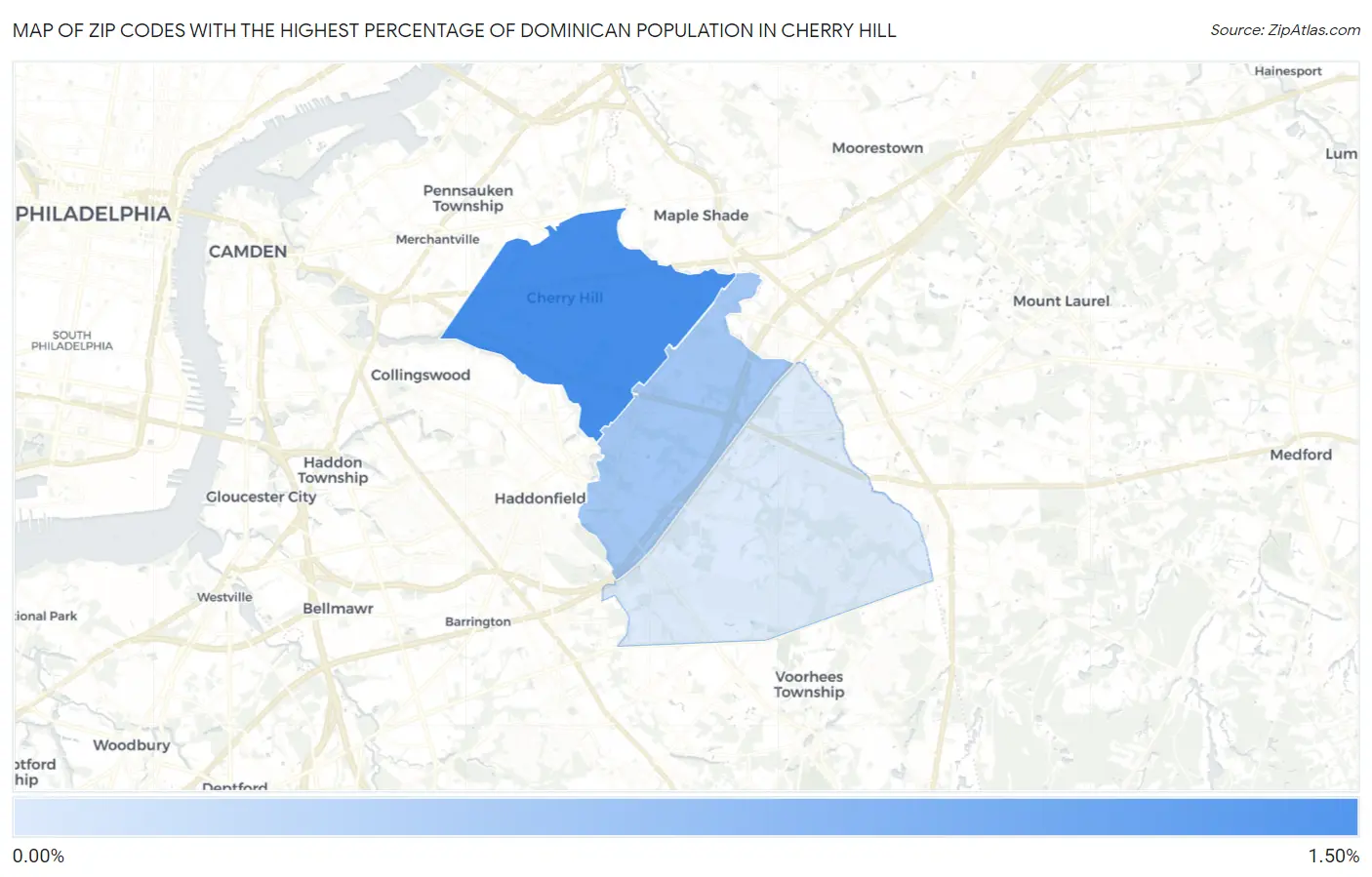 Zip Codes with the Highest Percentage of Dominican Population in Cherry Hill Map
