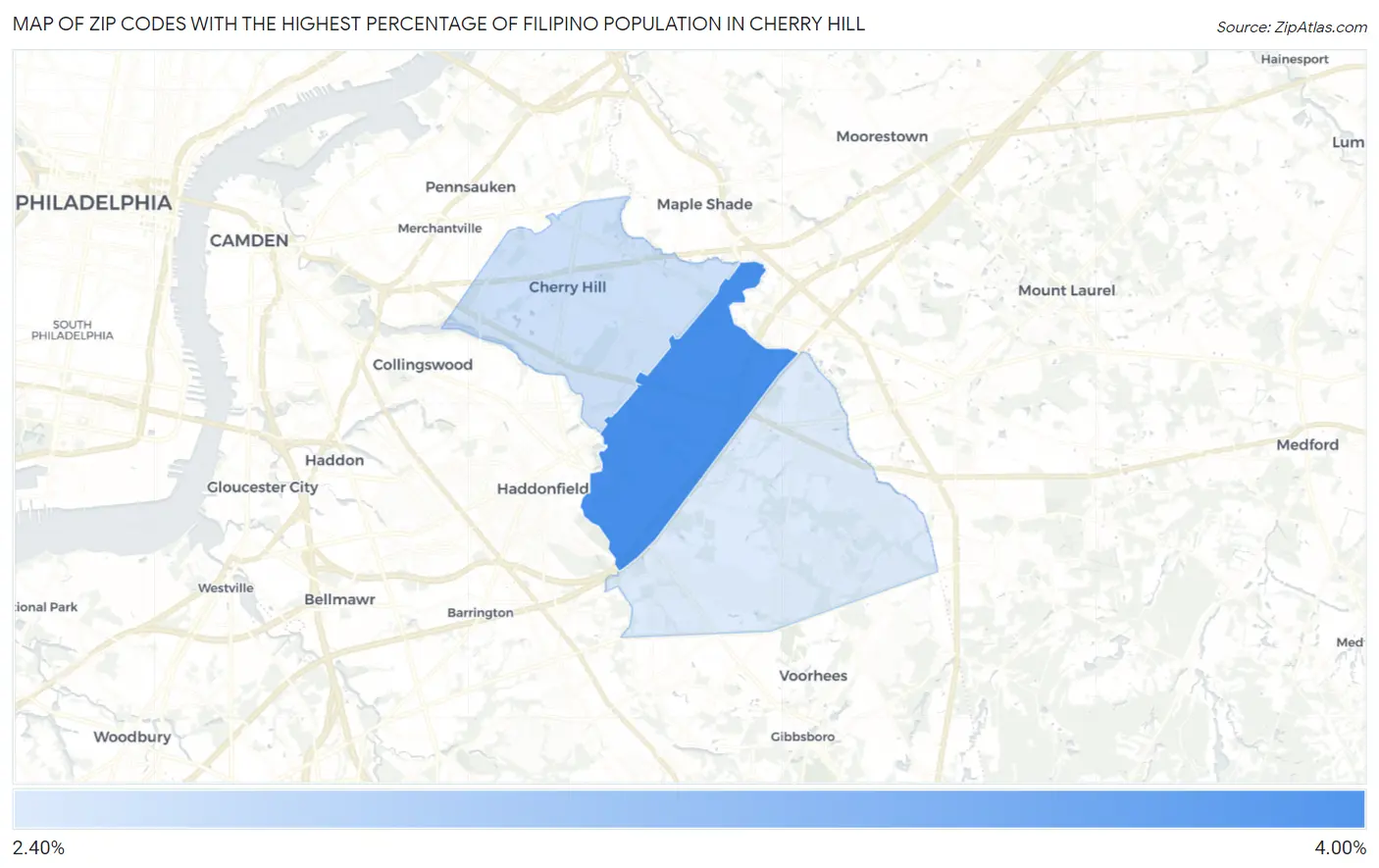 Zip Codes with the Highest Percentage of Filipino Population in Cherry Hill Map