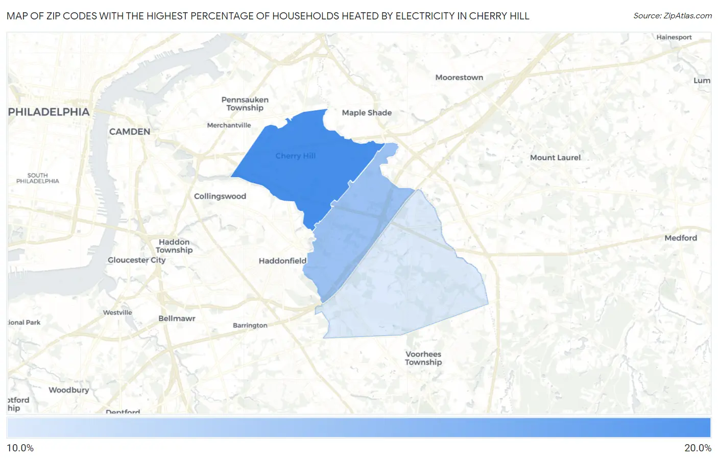 Zip Codes with the Highest Percentage of Households Heated by Electricity in Cherry Hill Map