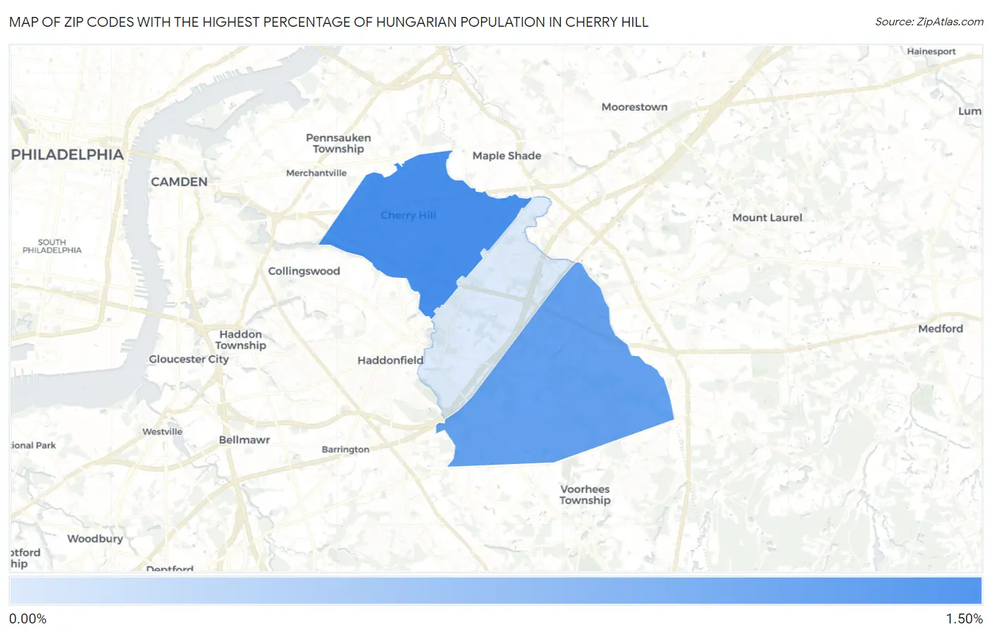 Zip Codes with the Highest Percentage of Hungarian Population in Cherry Hill Map