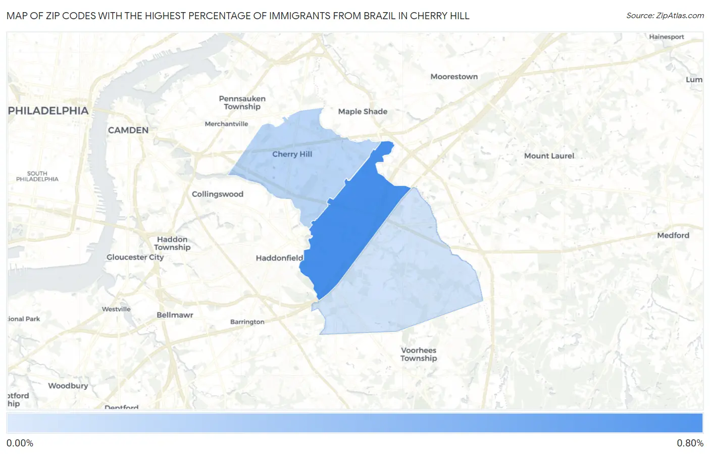 Zip Codes with the Highest Percentage of Immigrants from Brazil in Cherry Hill Map