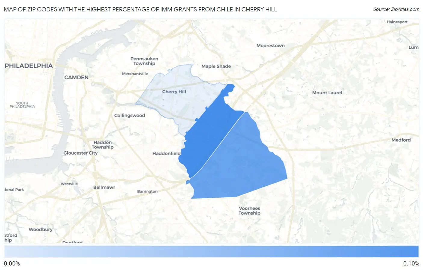 Zip Codes with the Highest Percentage of Immigrants from Chile in Cherry Hill Map