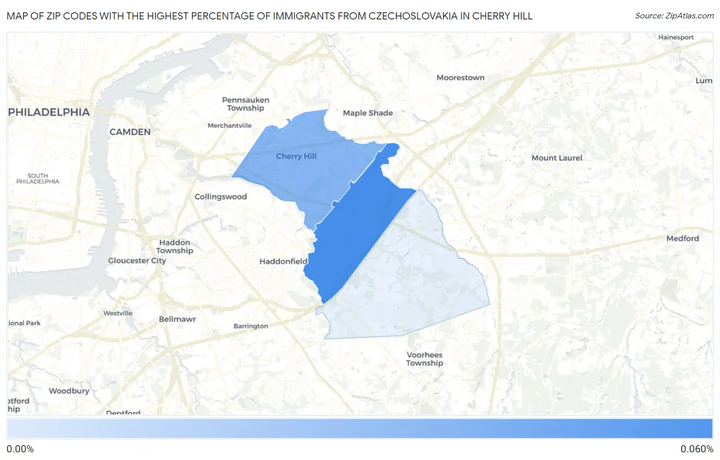 Zip Codes with the Highest Percentage of Immigrants from Czechoslovakia in Cherry Hill Map