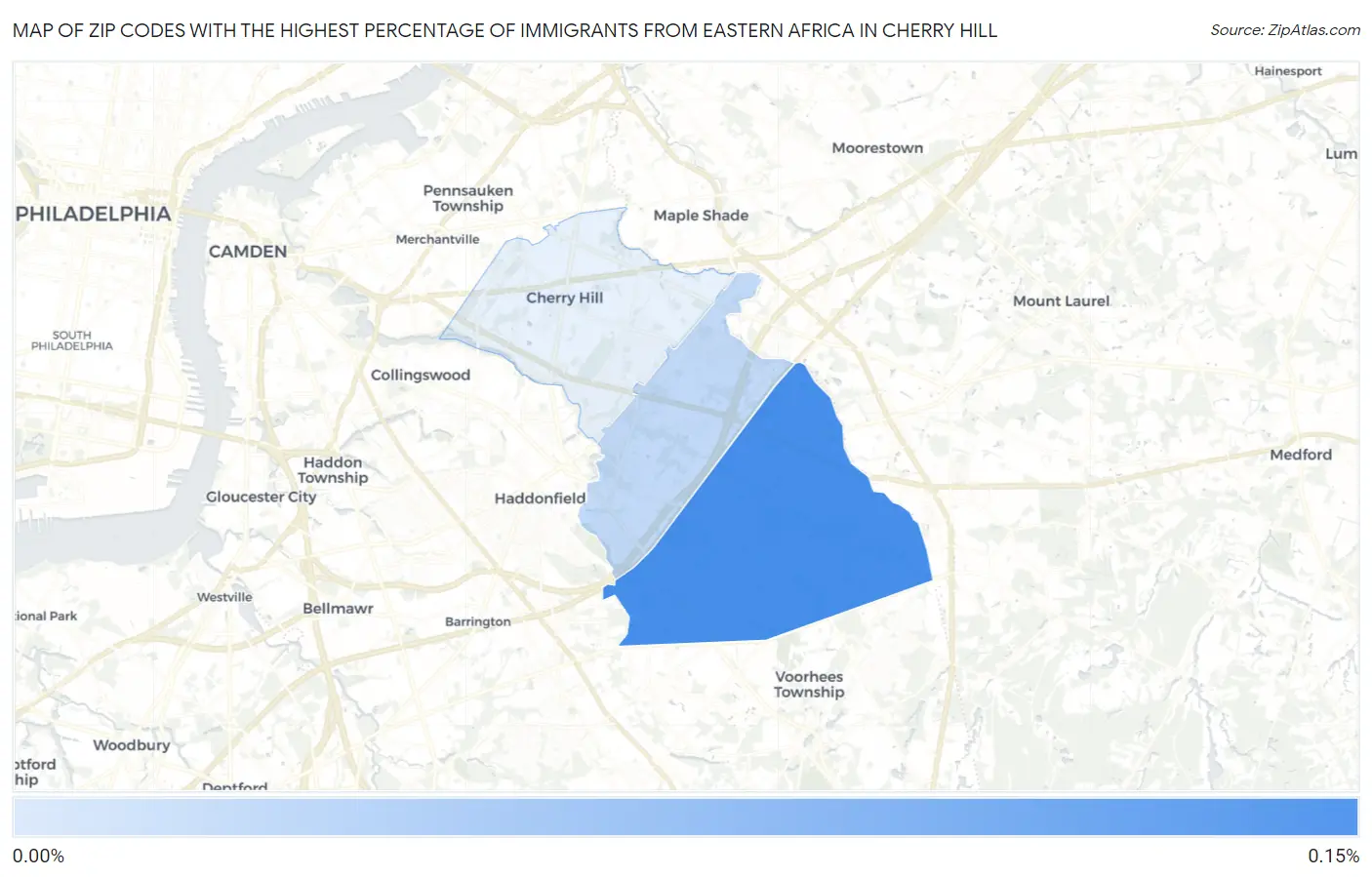 Zip Codes with the Highest Percentage of Immigrants from Eastern Africa in Cherry Hill Map