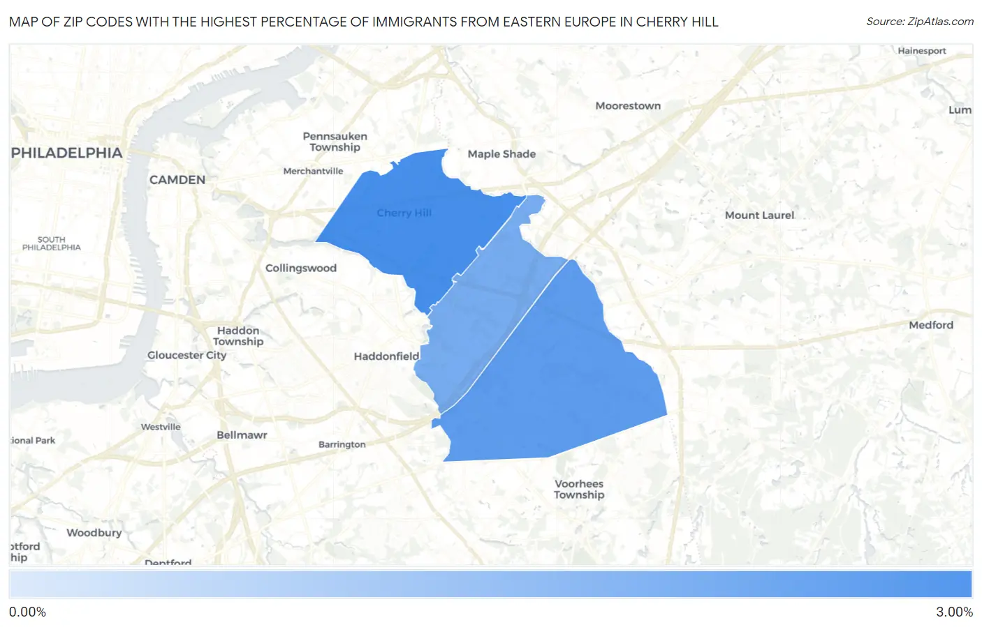 Zip Codes with the Highest Percentage of Immigrants from Eastern Europe in Cherry Hill Map