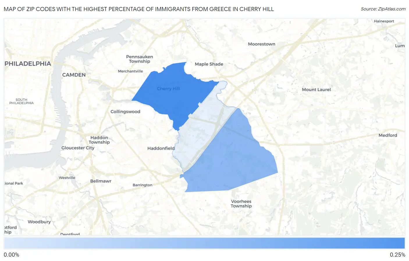 Zip Codes with the Highest Percentage of Immigrants from Greece in Cherry Hill Map