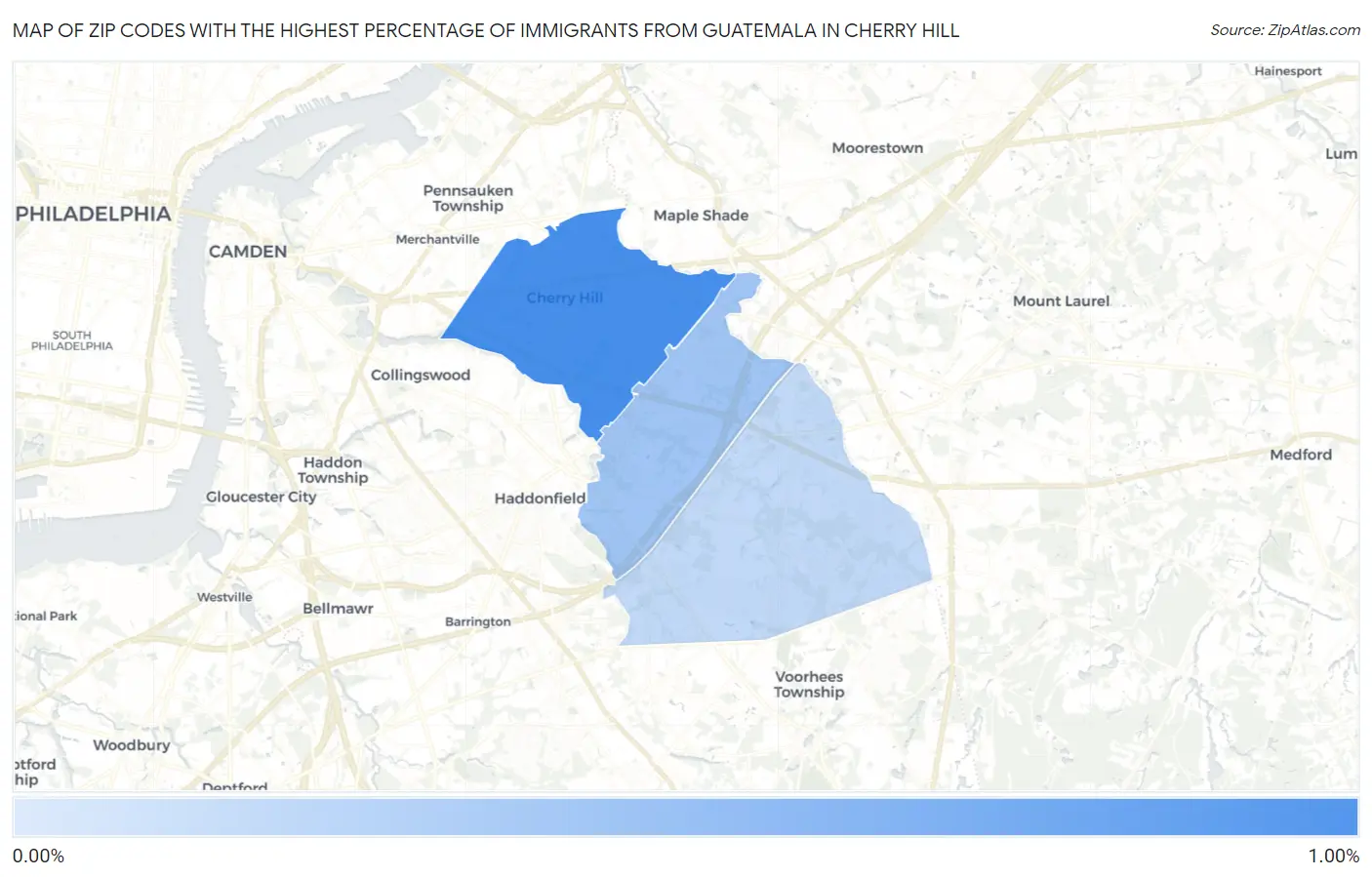 Zip Codes with the Highest Percentage of Immigrants from Guatemala in Cherry Hill Map