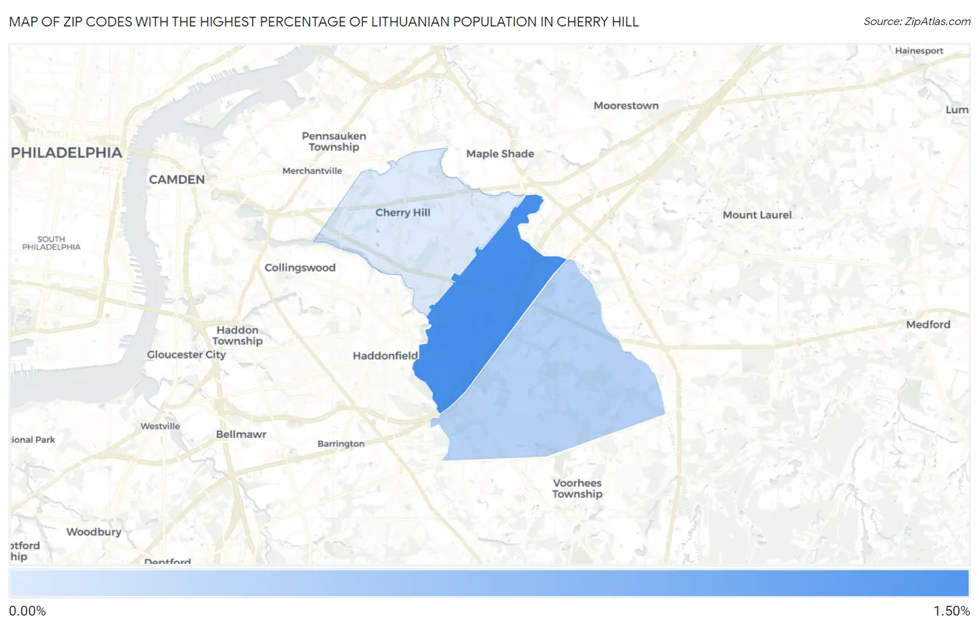Zip Codes with the Highest Percentage of Lithuanian Population in Cherry Hill Map