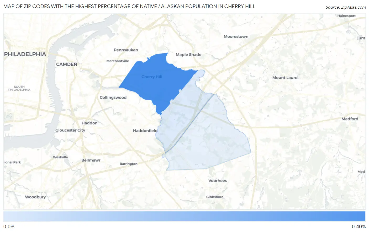 Zip Codes with the Highest Percentage of Native / Alaskan Population in Cherry Hill Map